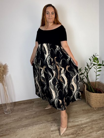 Šaty dlouhé volnočasové letní krátký rukáv dámské nadrozměr MONIE (48/50/52 ONE SIZE) ITALSKÁ MÓDA IM425330/DU (Velikost 48/50/52, Barva hnědá)