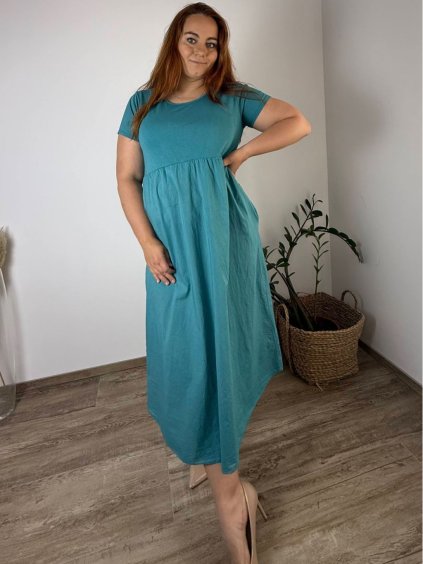 Šaty dlouhé volnočasové letní krátký rukáv dámské nadrozměr SUSANA (48/50/52 ONE SIZE) ITALSKÁ MÓDA IMC25202/DU (Velikost 48/50/52, Barva béžová)