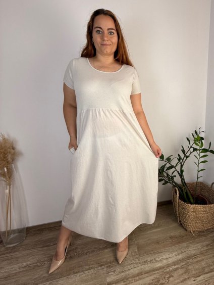 Šaty dlouhé volnočasové letní krátký rukáv dámské nadrozměr SUSANA (48/50/52 ONE SIZE) ITALSKÁ MÓDA IMC25202/DU (Velikost 48/50/52, Barva béžová)