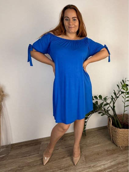Šaty volnočasové carmen krátký rukáv dámské nadrozměr CARMEN (52/54/56 ONE SIZE) ITALSKá MóDA IM424257/DU (Velikost 52/54/56, Barva modrá královská)