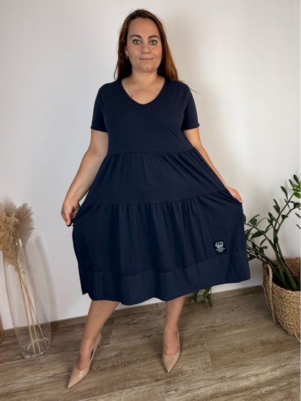 Šaty dlouhé volnočasové letní krátký rukáv dámské nadrozměr ALEXA (48/50/52 ONE SIZE) ITALSKÁ MÓDA IMC25220/DR (Velikost 48/50/52, Barva tmavě modrá)