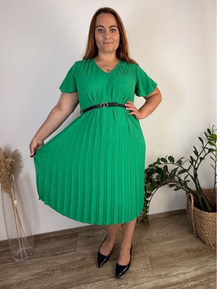Šaty letní s páskem krátký rukáv dámské nadrozměr (50/52/54 ONE SIZE) ITALSKÁ MÓDA IM425305/DR (Velikost 52/54/56, Barva béžová)