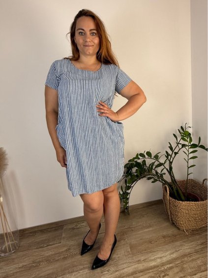 Šaty klasik letní tenké dámské proužek (40/42 ONE SIZE) ITALSKÁ MÓDA IMSM24PRUH1/DU (Velikost 40/42, Barva Černá)