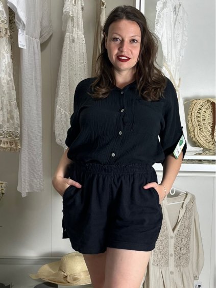 Košile mušelín dlouhý rukáv oversize dámská nadrozměr HANNAH (S/M/L ONE SIZE) ITALSKÁ MÓDA IMD25138/DU (Velikost S/M/L, Barva Černá)