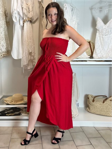 Šaty dlouhé letní carmen přes prsa dámské ORISEA (S/M/L ONE SIZE) ITALSKÁ MÓDA IM425405/DUR (Velikost S/M/L, Barva béžová)