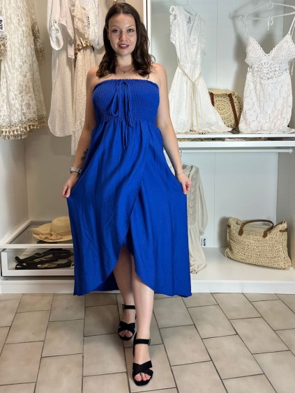 Šaty dlouhé letní carmen přes prsa dámské ORISEA (S/M/L ONE SIZE) ITALSKÁ MÓDA IM425405/DUR (Velikost S/M/L, Barva béžová)