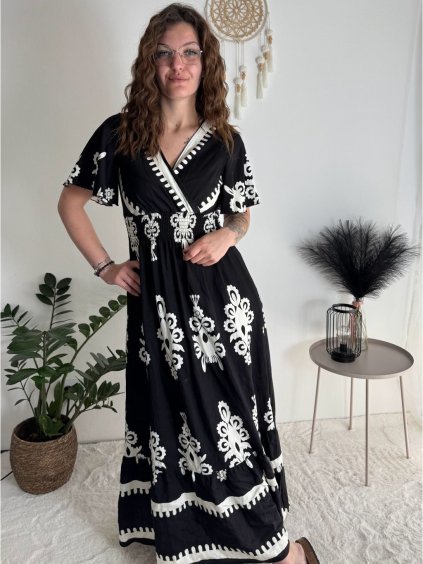 Šaty letní krátký rukáv dámské BELLA (M/L-XL/2XL) IMWGDB21153-3F/DUR (Velikost M/L, Barva Černá)