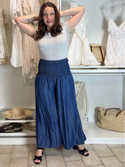 Kalhoty dlouhé letní oversize dámské ANDY (M/L/XL ONE SIZE) ITALSKÁ MÓDA IMWGS251152/DUR (Velikost M/L/XL, Barva světle modrá)