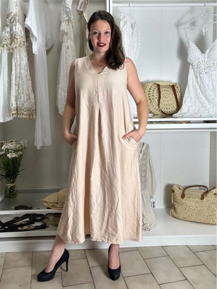 Šaty dlouhé letní oversize na ramínka dámské HELA (S/M/L ONE SIZE) ITALSKÁ MÓDA IM4251114/DUR (Velikost S/M/L, Barva béžová)