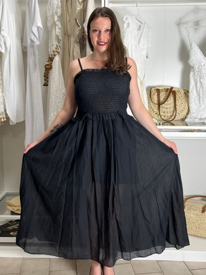 Šaty dlouhé letní na ramínka dámské (S/M/L ONE SIZE) ITALSKÁ MÓDA IMWGS251531/DR (Velikost S/M/L, Barva Černá)