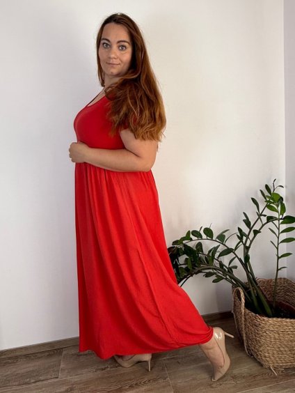 Šaty dlouhé volnočasové krátký rukáv dámské nadrozměr (42/44/46 ONE SIZE) ITALSKÁ MÓDA IMD2525370/DUR (Velikost 42/44/46, Barva červená)