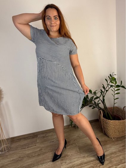 Šaty fáčové krátký rukáv dámské nadrozměr (42/44/46 ONE SIZE) ITALSKÁ MODA IM7250003/DUR (Velikost 42/44/46, Barva tmavě modrá)