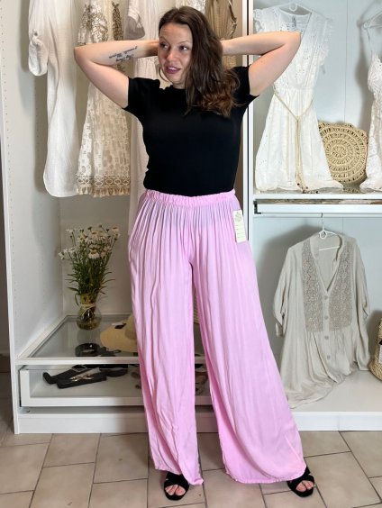 Kalhoty dlouhé oversize dámské GIRA (S/M/L ONE SIZE) ITALSKÁ MÓDA IMWHP25402/DUR (Velikost S/M/L, Barva růžová)