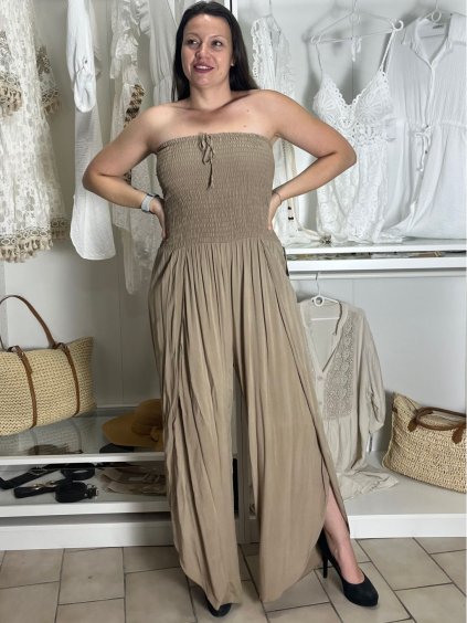 Overal dlouhý letní carmen přes prsa dámské MARTA (S/M/L ONE SIZE) ITALSKÁ MÓDA IM425411/DU (Velikost S/M/L, Barva béžová)