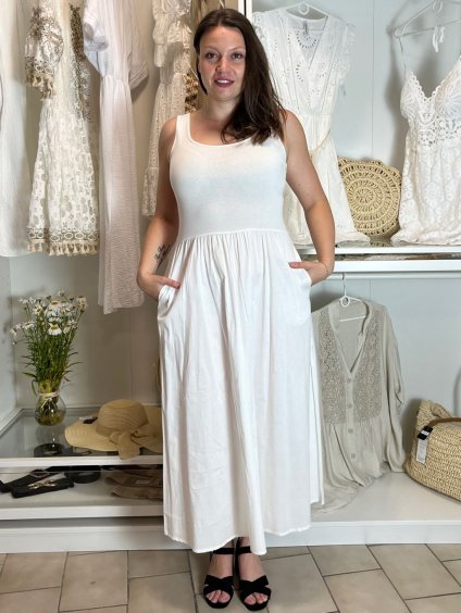 Šaty dlouhé na ramínka dámské AMANDA (S/M/L ONE SIZE) ITALSKÁ MÓDA IMWGS25274/DU (Velikost S/M/L, Barva bílá)