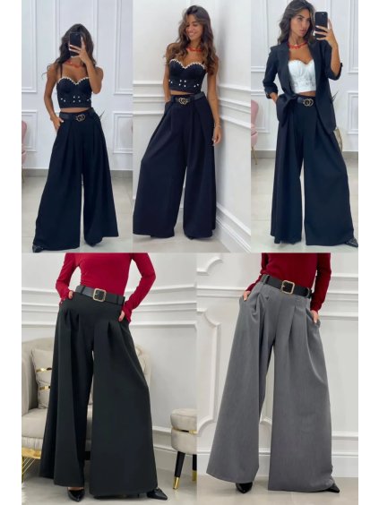 Kalhoty elegantní s páskem dámské (S/M/L ONE SIZE) ITALSKÁ MÓDA IMPLI2517303/DU (Velikost S/M/L, Barva Černá)