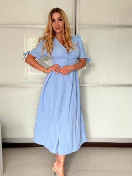 Šaty dlouhé košilové krátký rukáv dámské (S/M ONE SIZE) ITALSKÁ MÓDA IMPVN2525153/DU (Velikost S/M, Barva béžová)