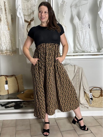 Šaty dlouhé elegantní letní s krátkým rukávem  dámské SILVIA (S/M/L ONE SIZE) ITALSKÁ MÓDA IMC25310/DUR (Velikost S/M/L, Barva hnědá)