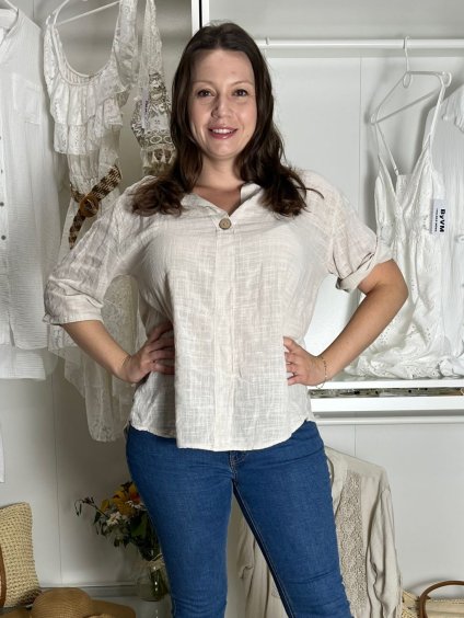 Tunika krátký rukáv dámská nadrozměr LENA (40/42/44 ONE SIZE) ITALSKÁ MÓDA IMBM251111/DUR (Velikost 40/42/44, Barva béžová)
