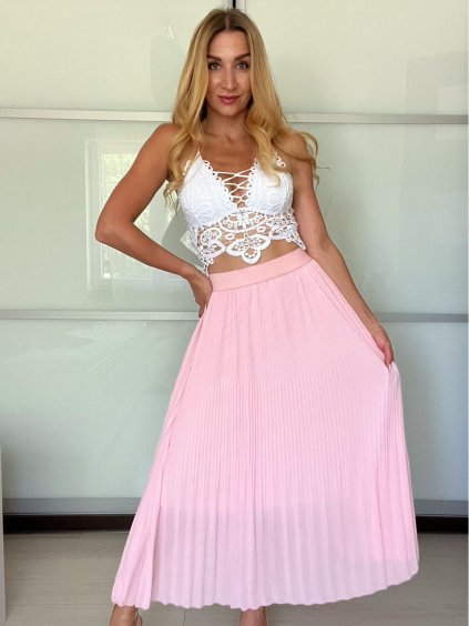 Sukně dlouhá skládaná dámská (S/M/L ONE SIZE) ITALSKÁ MÓDA IMPLI2523006/DU (Velikost S/M/L, Barva růžová světlá)