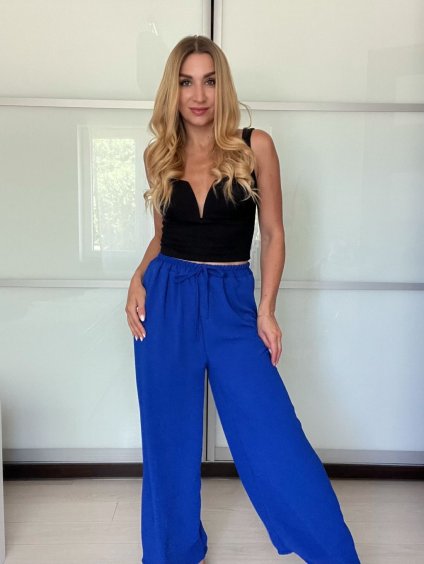 Kalhoty letní dlouhé dámské (S/M/L ONE SIZE) ITALSKÁ MÓDA IMWCM252259/DU (Velikost S/M/L, Barva modrá královská)