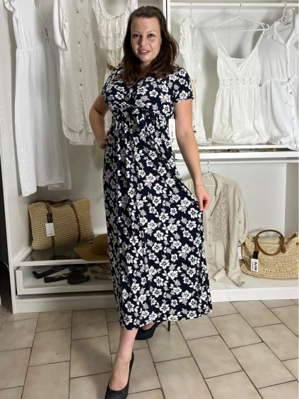 Šaty dlouhé letní krátký rukáv dámské (S/M/L ONE SIZE) ITALSKá MóDA IM323101-6/DUR (Velikost S/M/L, Barva Černá)