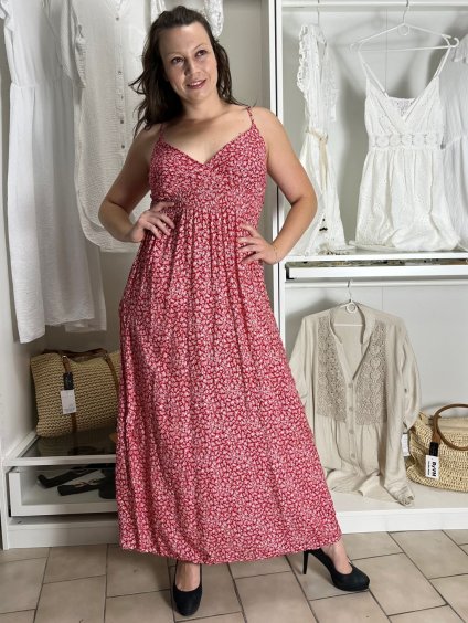 Šaty dlouhé letní na ramínka dámské nadrozměr BELLA (M/L - XL/XXL ONE SIZE) IMWGD25V084/DUR (Velikost M/L, Barva červená)