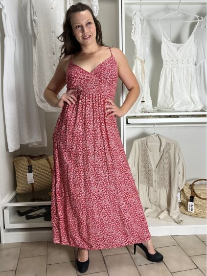 Šaty dlouhé letní na ramínka dámské nadrozměr BELLA (M/L - XL/XXL ONE SIZE) IMWGD25V084/DUR (Velikost M/L, Barva červená)