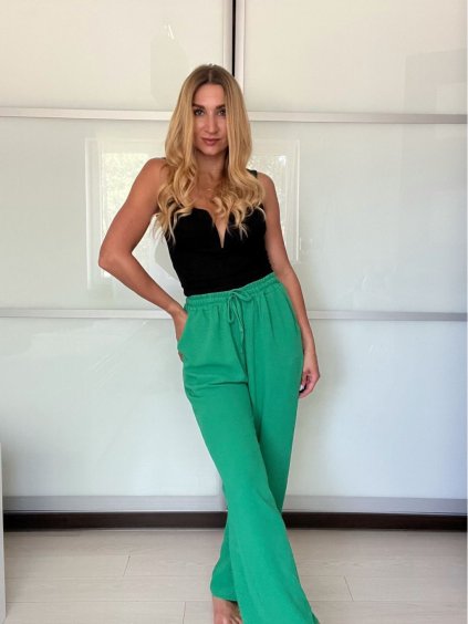 Kalhoty dlouhé letní dámské (S/M/L ONE SIZE) ITALSKá MODA IM7250004/DU (Velikost S/M/L, Barva zelená)