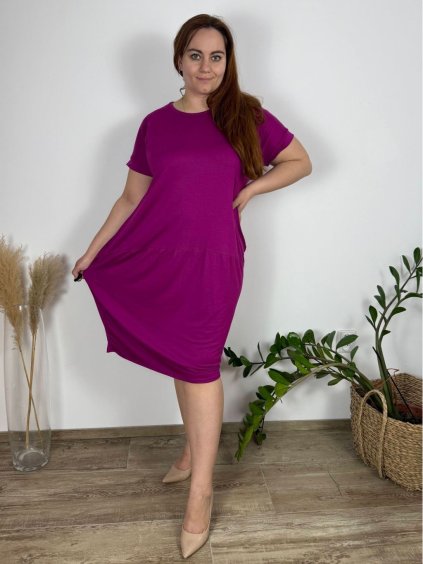 Šaty oversize letní krátký rukáv dámské nadrozměr (52/54/56 ONE SIZE) ITALSKÁ MÓDA IM42530004/DUR (Velikost 52/54/56, Barva růžová fuchsiová)