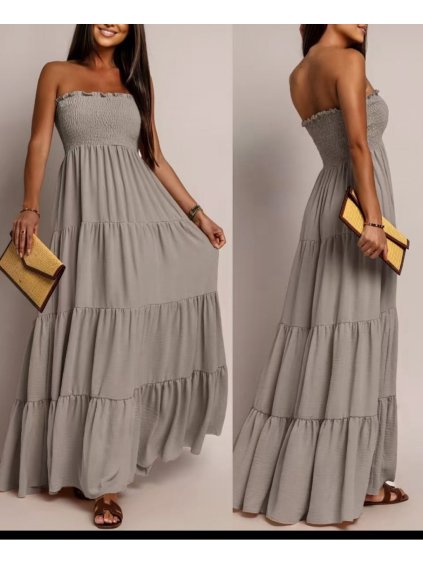 Šaty dlouhé letní carmen bez rukávu dámské AURORA (XS/S/M ONE SIZE) ITALSKÁ MÓDA IMWGS2511921/DUR (Velikost XS/S/M, Barva béžová krémová)