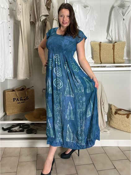 Šaty volnočasové krátký rukáv dámské (M/L/XL ONE SIZE) ITALSKÁ MÓDA IMBM24B-10737/DR (Velikost M/L, Barva tmavě modrá)