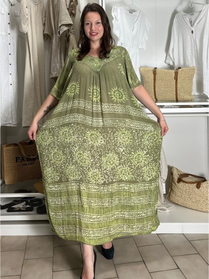 Šaty volnočasové letní krátký rukáv dámské nadrozměr LAJLA (54/56/58 ONE SIZE) INDICKÁ MÓDA PME25N-5611-D/DR (Velikost 54/56/58, Barva hnědá)