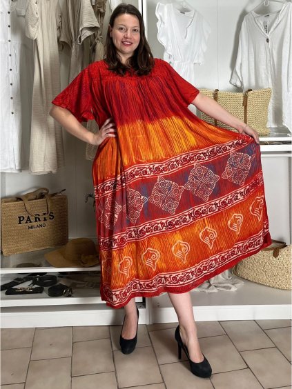 Šaty volnočasové letní krátký rukáv dámské nadrozměr LAYLA (54/56/58 ONE SIZE) INDICKÁ MÓDA PME25N-5582-L/DR (Velikost 54/56/58, Barva červená)
