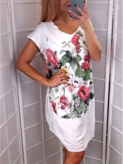 Šaty dlouhé maxi letní krátký rukáv dámská nadrozměr (XL/2XL ONE SIZE) ITALSKÁ MÓDA IM422758/DUR (Velikost XL/2XL, Barva bílá)