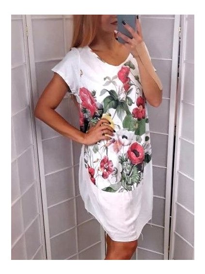 Šaty dlouhé maxi letní krátký rukáv dámská nadrozměr (XL/2XL ONE SIZE) ITALSKÁ MÓDA IM422758/DUR (Velikost XL/2XL, Barva bílá)