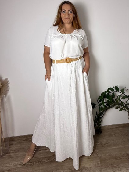 Sukně mušelínová dlouhá s páskem dámská nadrozměr ERIKA (48/50/52 ONE SIZE) ITALSKÁ MÓDA IM425486/DUR (Velikost 48/50/52, Barva bílá)