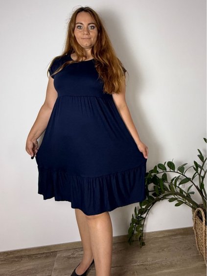 Šaty oversize letní krátký rukáv dámské nadrozměr ISABEL (48/50/52 ONE SIZE) ITALSKÁ MÓDA IM425023/DU (Velikost 48/50/52, Barva tmavě modrá)