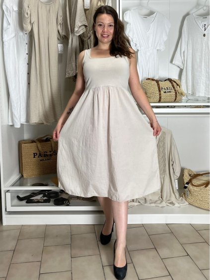 Šaty  letní na ramínka dámské LIDIE (S/M/L ONE SIZE) ITALSKÁ MÓDA IM725LIDIE/DUR (Velikost S/M/L, Barva béžová)