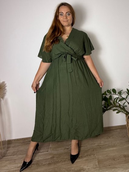 Šaty dlouhé letní krátký rukáv dámské nadrozměr (52/54/56 ONE SIZE) ITALSKÁ MÓDA IM425487/DU (Velikost 52/54/56, Barva Černá)