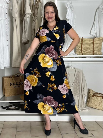 Šaty dlouhé letní krátký rukáv dámské VESNA (S/M/L ONE SIZE) ITALSKá MóDA IM3251111-1/DUR (Velikost S/M/L, Barva Černá)