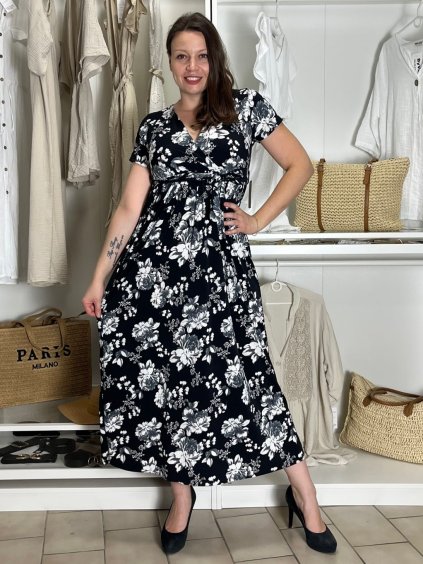 Šaty dlouhé letní krátký rukáv dámské VESNA (S/M/L ONE SIZE) ITALSKá MóDA IM3251111-2/DUR (Velikost S/M/L, Barva Černá)
