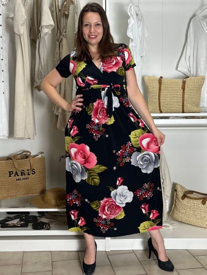 Šaty dlouhé letní krátký rukáv dámské VESNA (S/M/L ONE SIZE) ITALSKá MóDA IM3251111-3/DUR (Velikost S/M/L, Barva Černá)