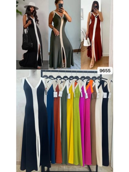 Šaty dlouhé letní na ramínka dámské SIMONE (S/M/L ONE SIZE) ITALSKÁ MÓDA IMPOC259655/DUR (Velikost S/M/L, Barva Černá)