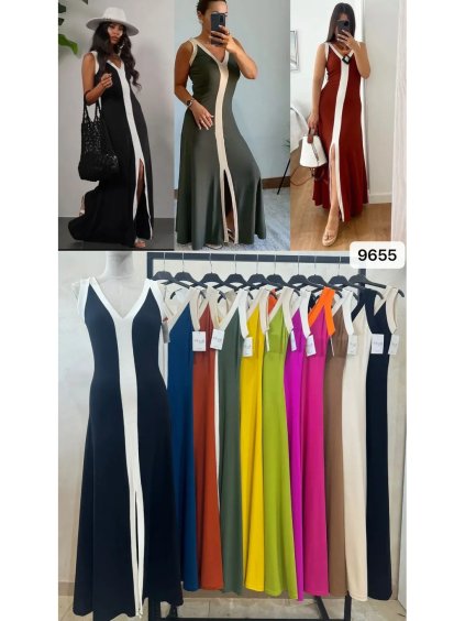 Šaty dlouhé letní na ramínka dámské SIMONE (S/M/L ONE SIZE) ITALSKÁ MÓDA IMPOC259655/DUR (Velikost S/M/L, Barva Černá)