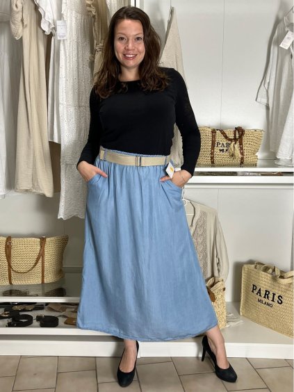 Sukně dlouhá s páskem dámská NINA (S/M/L ONE SIZE) ITALSKÁ MÓDA IM42511112/DU (Velikost S/M/L, Barva světle modrá)
