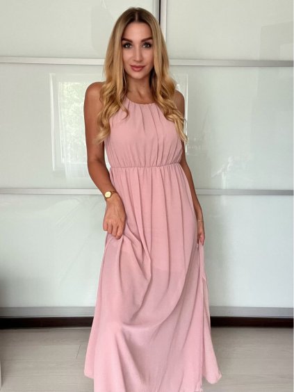 Šaty dlouhé šifonové letní bez rukávu dámské (XS/S/M ONE SIZE) ITALSKÁ MÓDA IMWB25907/DU (Velikost S/M, Barva béžová)