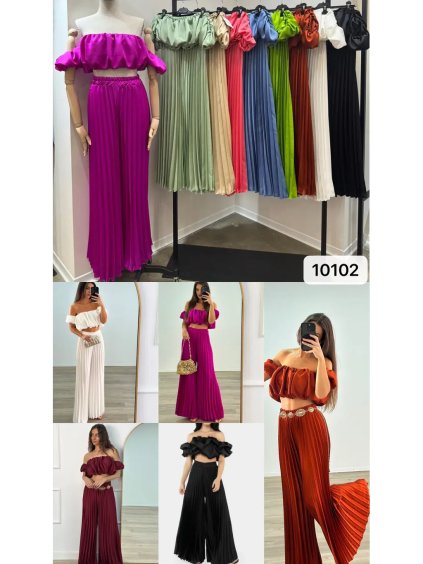 Souprava elegantní top krátký rukáv a kalhoty dlouhé dámské VERONA (S/M/L ONE SIZE) ITALSKÁ MÓDA IMPOC2510102 (Velikost S/M/L, Barva béžová)