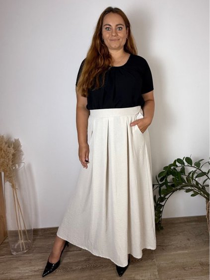 Sukně dlouhá dámské nadrozměr LUISA (46/48/50 ONE SIZE) ITALSKÁ MÓDA IM424456/DR (Velikost 46/48/50, Barva béžová)