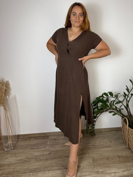 Šaty dlouhé letní mušelínové krátký rukáv dámské ANDREA (42/44/46 ONE SIZE) ITALSKÁ MÓDA IMWBR251111/DUR (Velikost 42/44/46, Barva Černá)